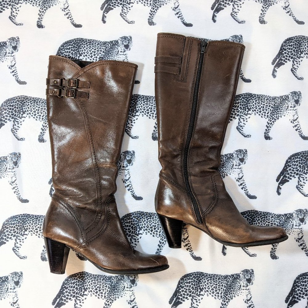 Clarks Brown Leather Tall Heeled Boot 6.5